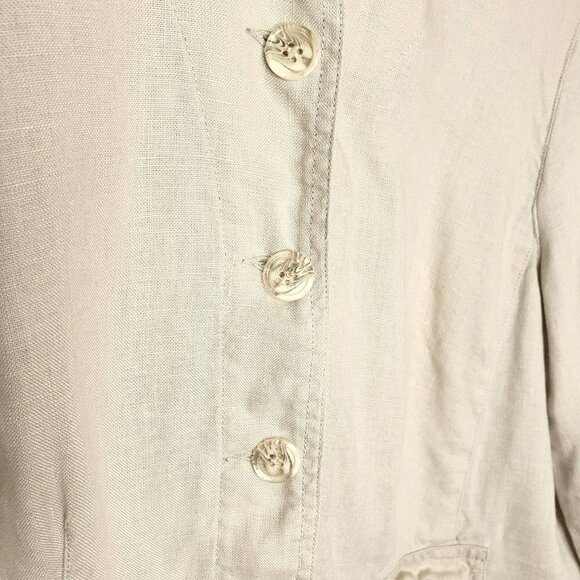 Deroo 100% Linen Khaki Button Up Utility Jacket Blazer Tan Long Sleeve Pockets M - Picture 2 of 10